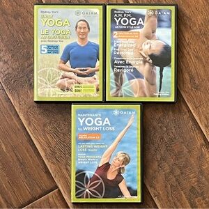 3 GAIAM Yoga DVD set of 3, Weightloss Yoga DVD set , Rodney Yee Yoga
